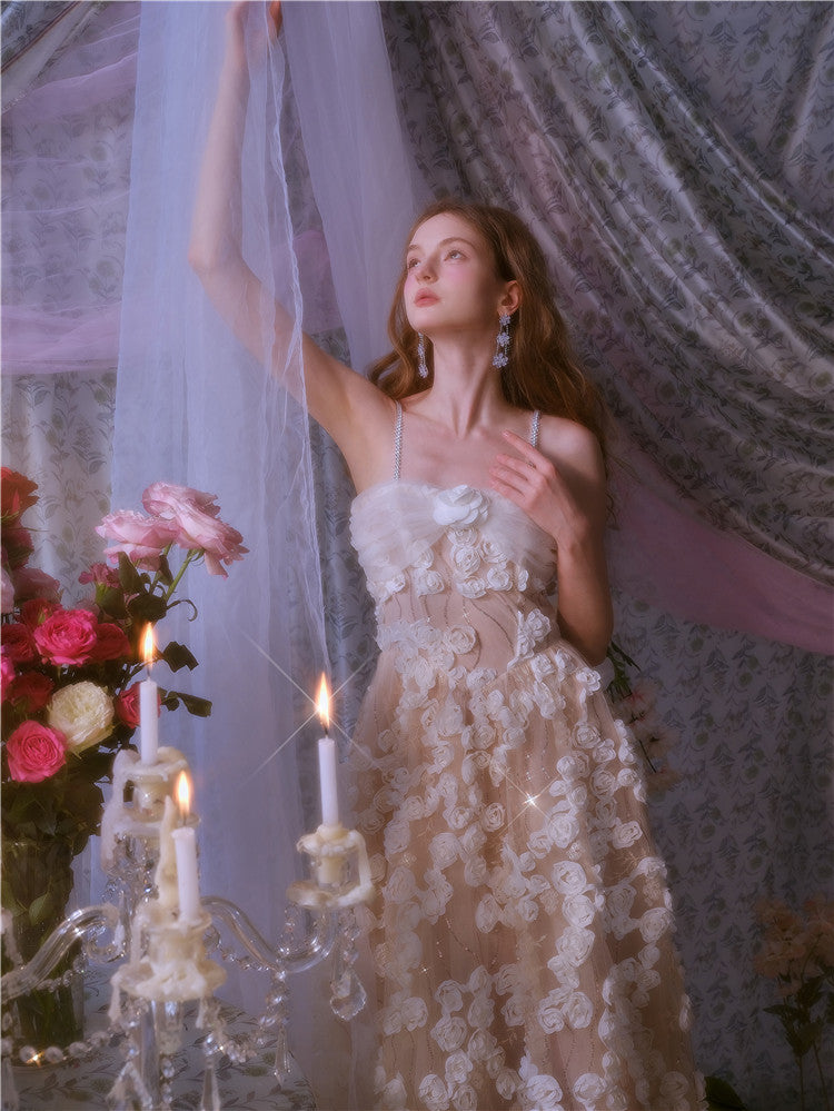 Aubrey White/Beige Sleeveless  Flower Dress