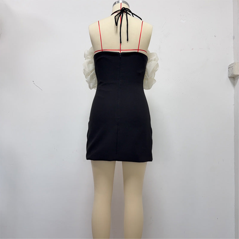 dolores Ruffle backless Mini Dress in black