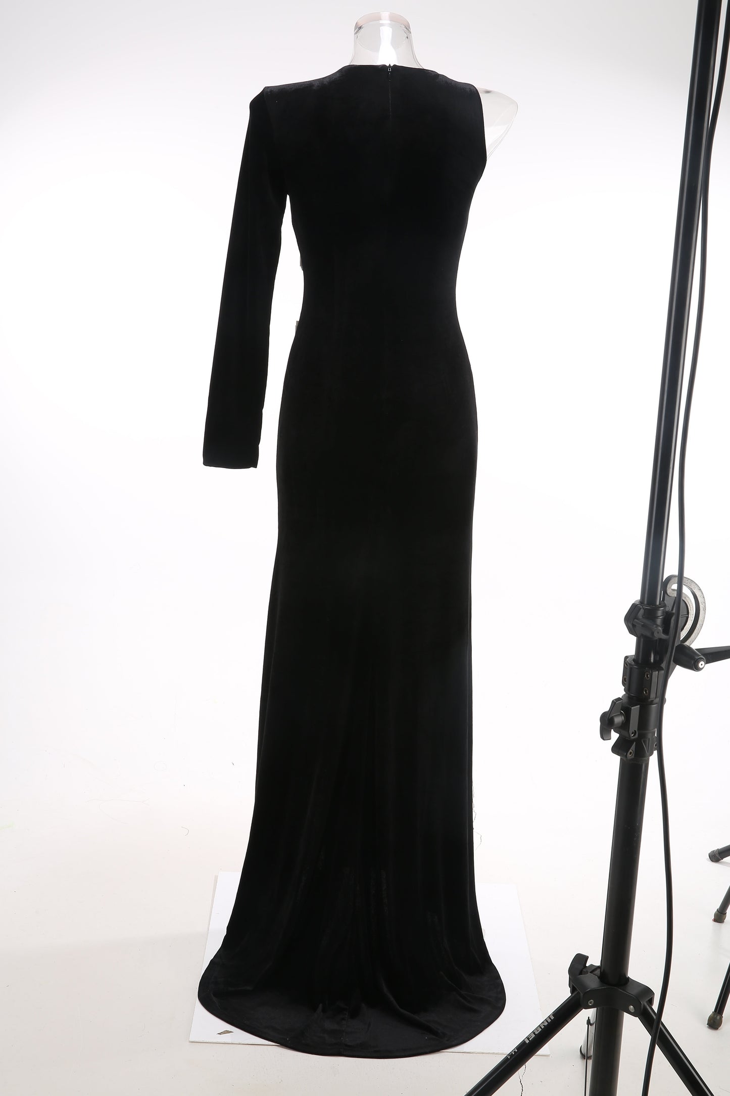 Cameron Bow Cascade Velvet Maxi Dress in black
