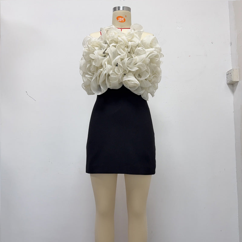 dolores Ruffle backless Mini Dress in black