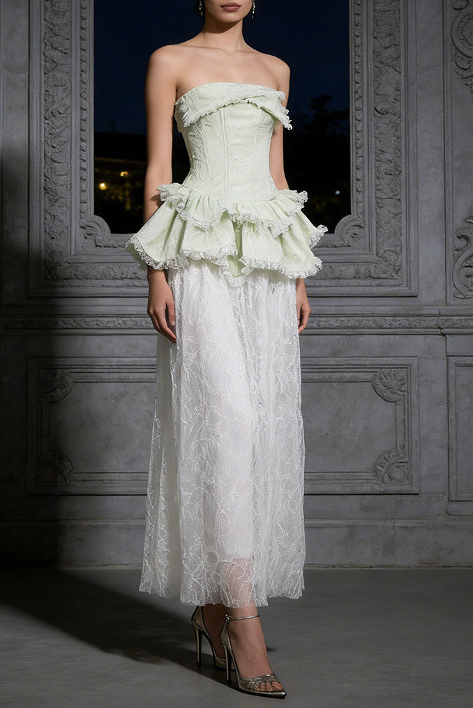 eartha fitted lace-paneled Strapless maxi dress in green