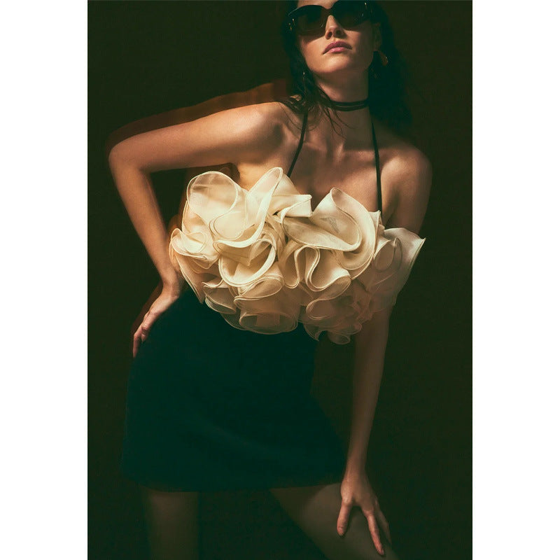 dolores Ruffle backless Mini Dress in black