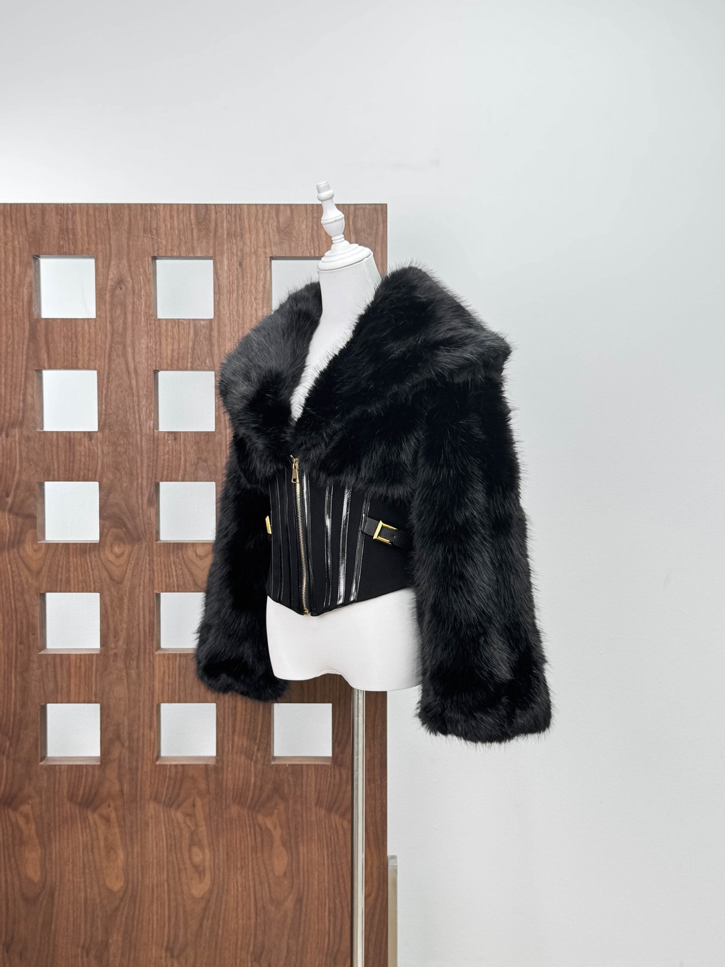 Joyce Faux Fur Corset Jacket in black