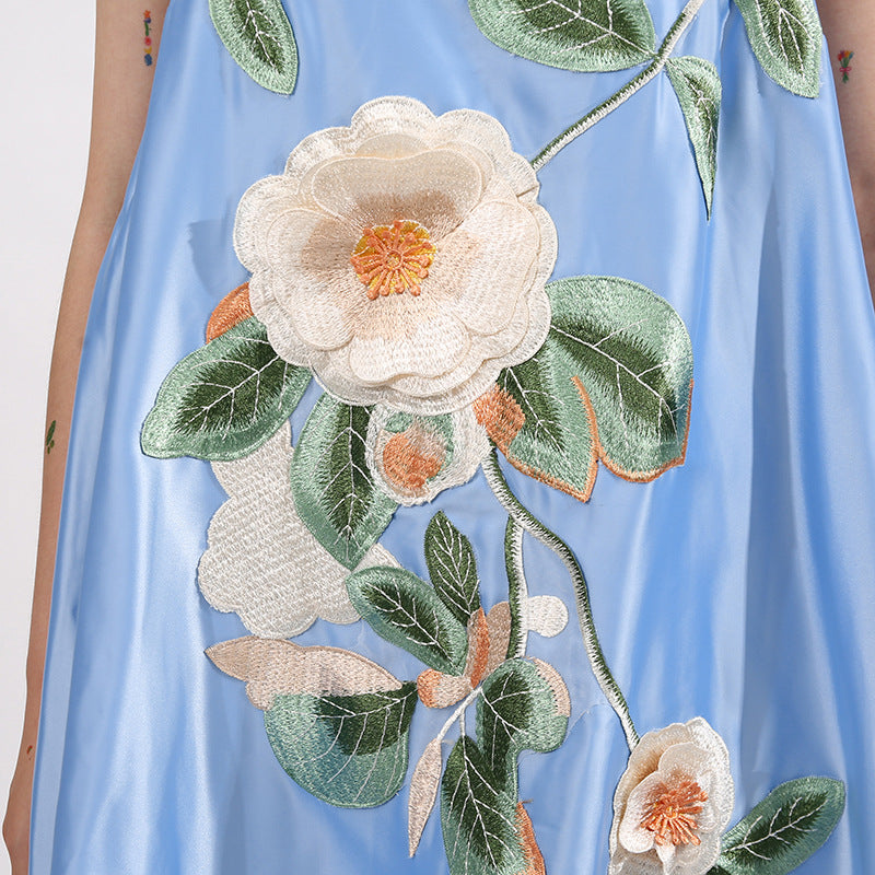 evangeline applique floral Embroidered Mini Dress in blue