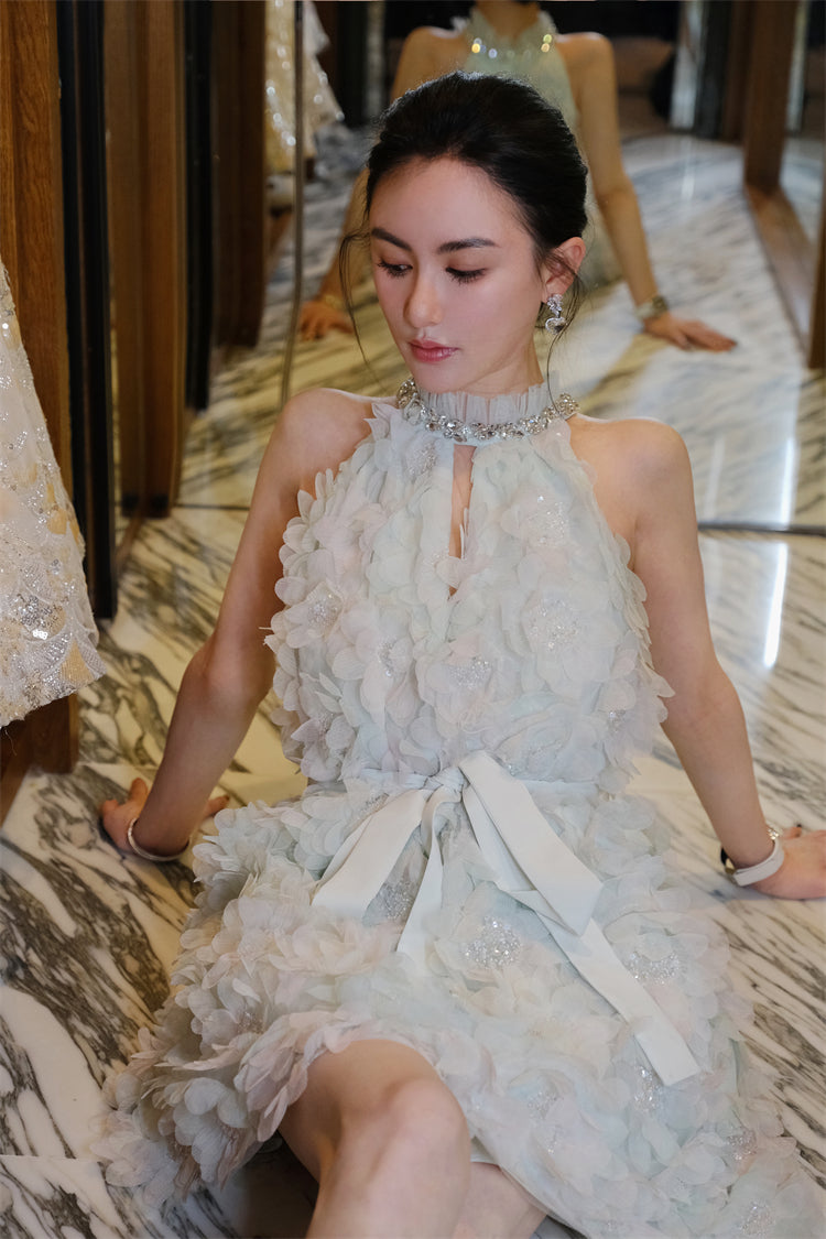 Kelley Pastel Green Ribbon Floral wedding guest bridal Dress