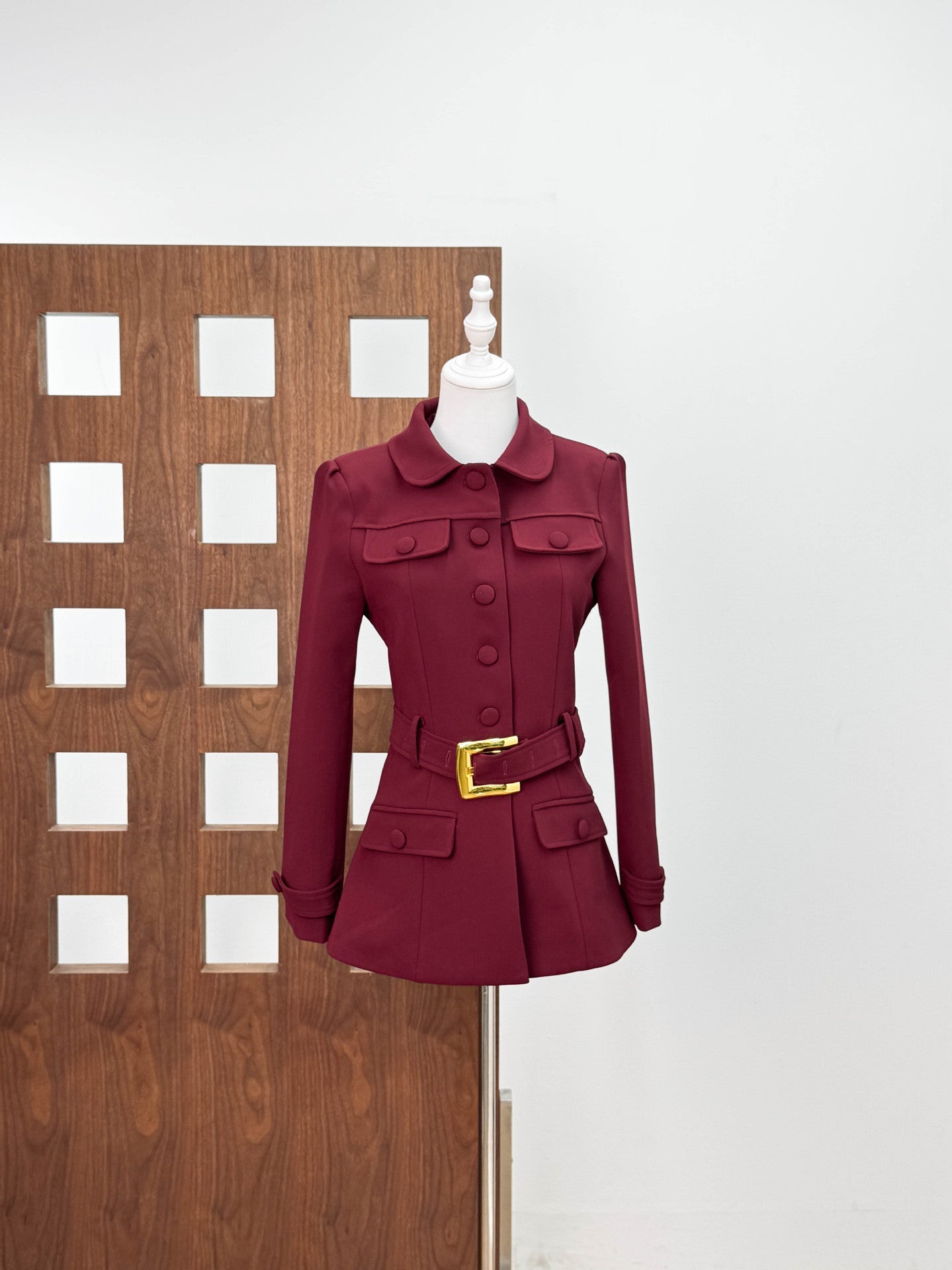 jacqueline Belted Mini Blazer Dress in burgundy