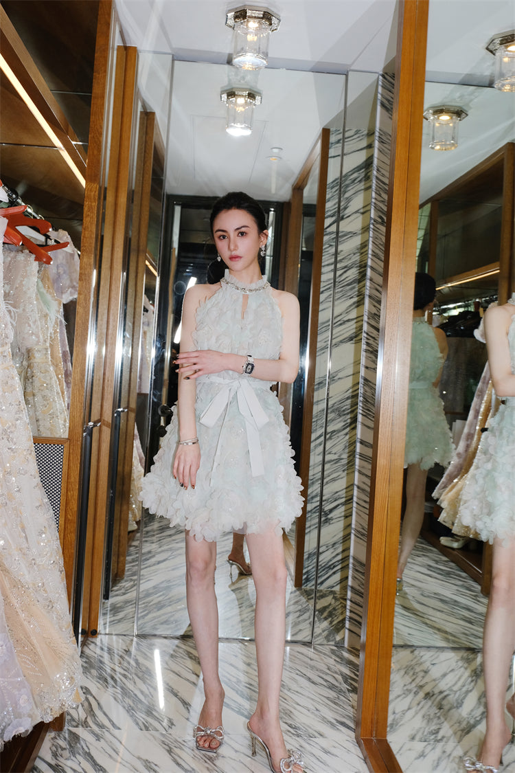 Kelley Pastel Green Ribbon Floral wedding guest bridal Dress