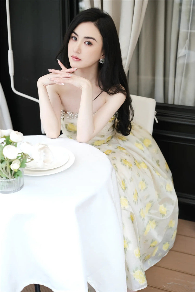 Khaleesi Lemon Yellow Strapless Long Cocktail Dress-Butter Cup