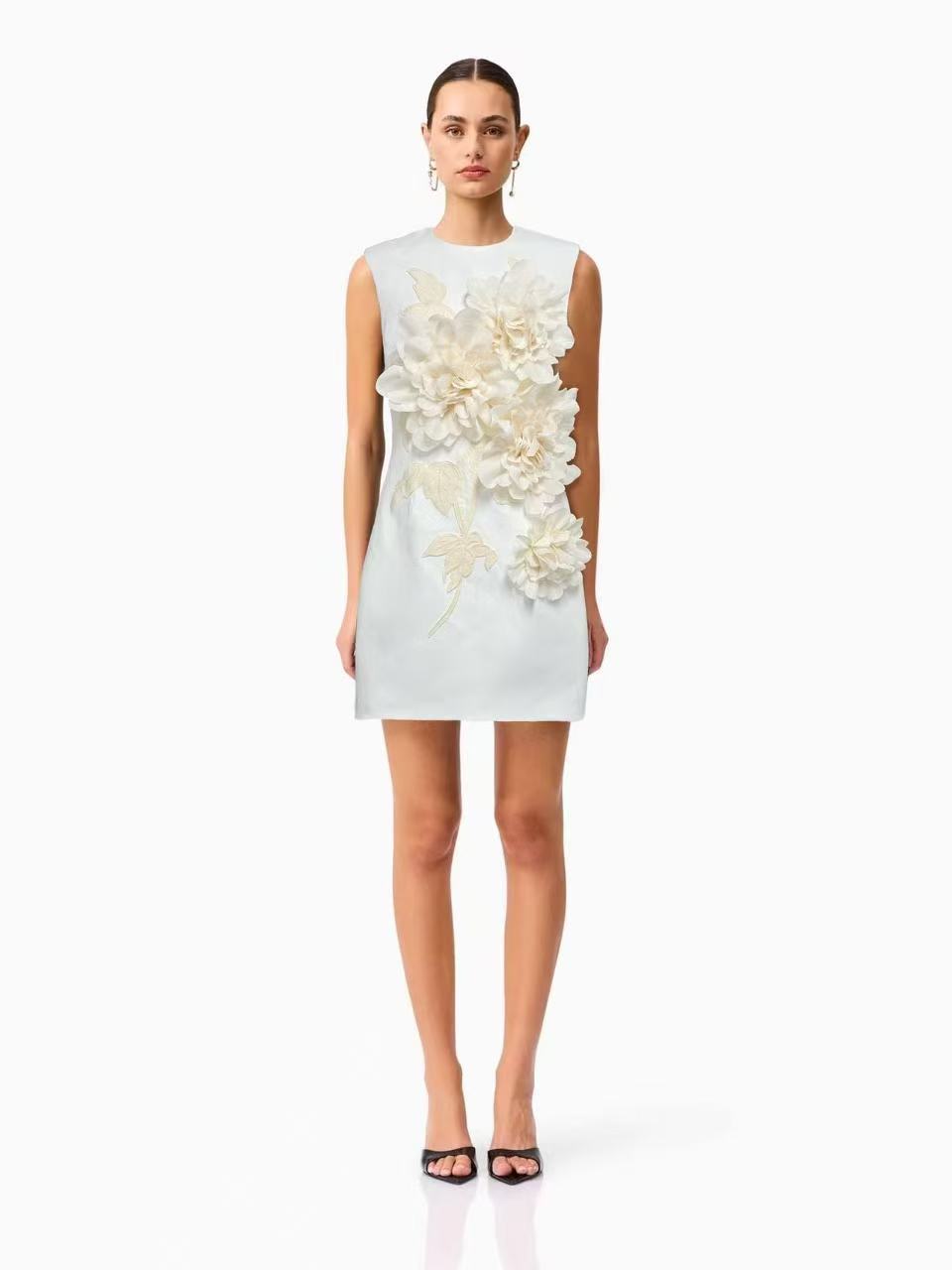 elizabeth 3d flower embellished Mini Dress in Black