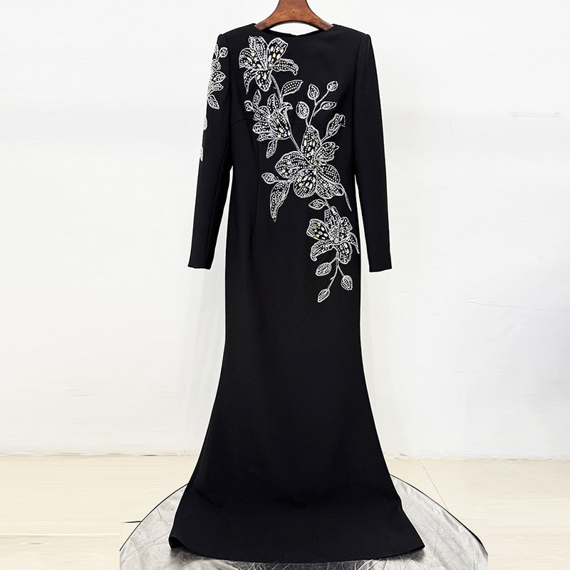 jocelyn black rhinestone Orchid Floral-Embellished Maxi Dress