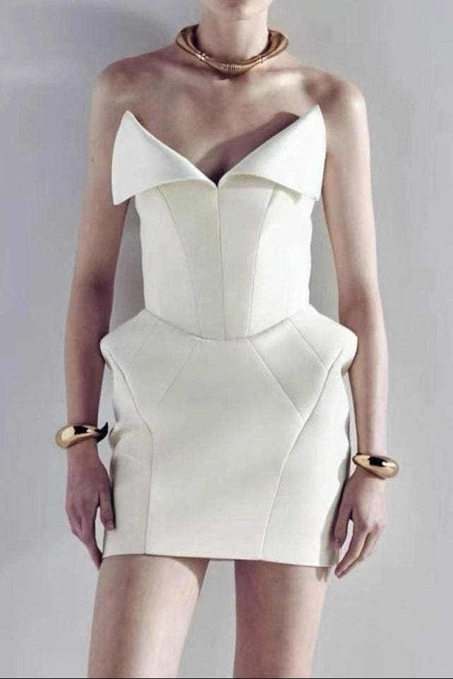 annabelle White Folded Collar Corset Mini Dress