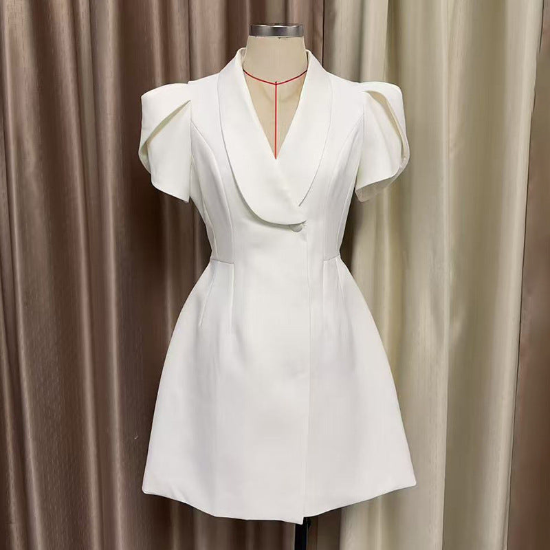 lillian v-neck a-line mini dress in white