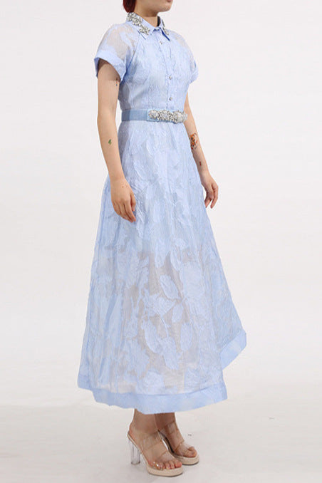 Stylish blue dress | daisy Crystal embellished Midi Dress in blue - Ideal for special occasions