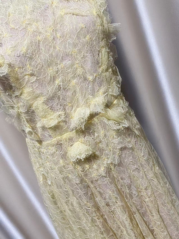 yedda yellow Lace Flower embellished maxi Dress