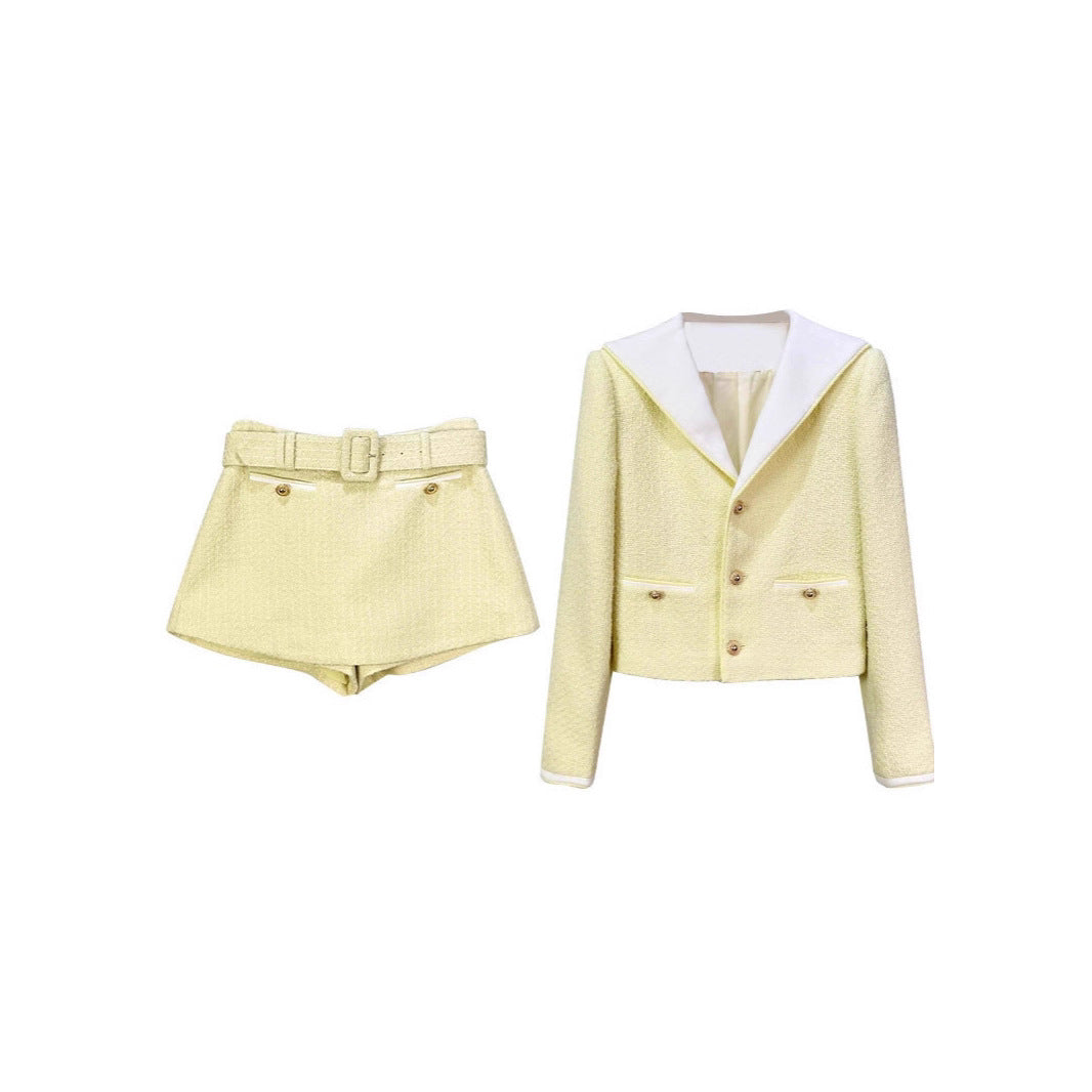 wendy Boucle Contrast Collar Jacket in Yellow