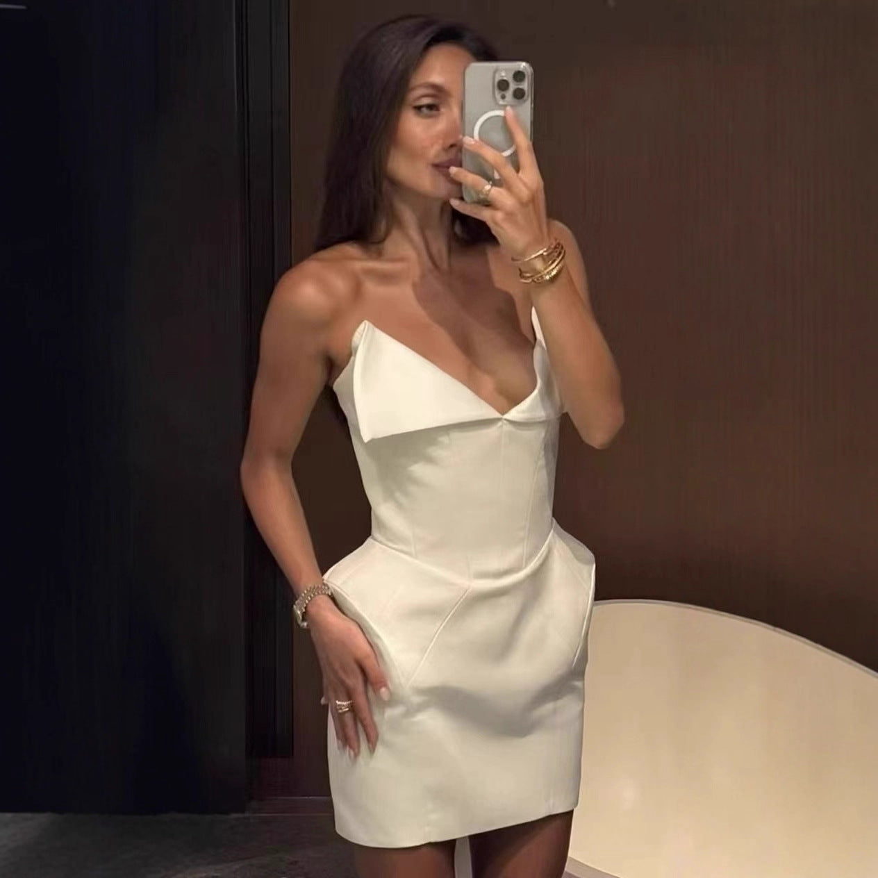 annabelle White Folded Collar Corset Mini Dress