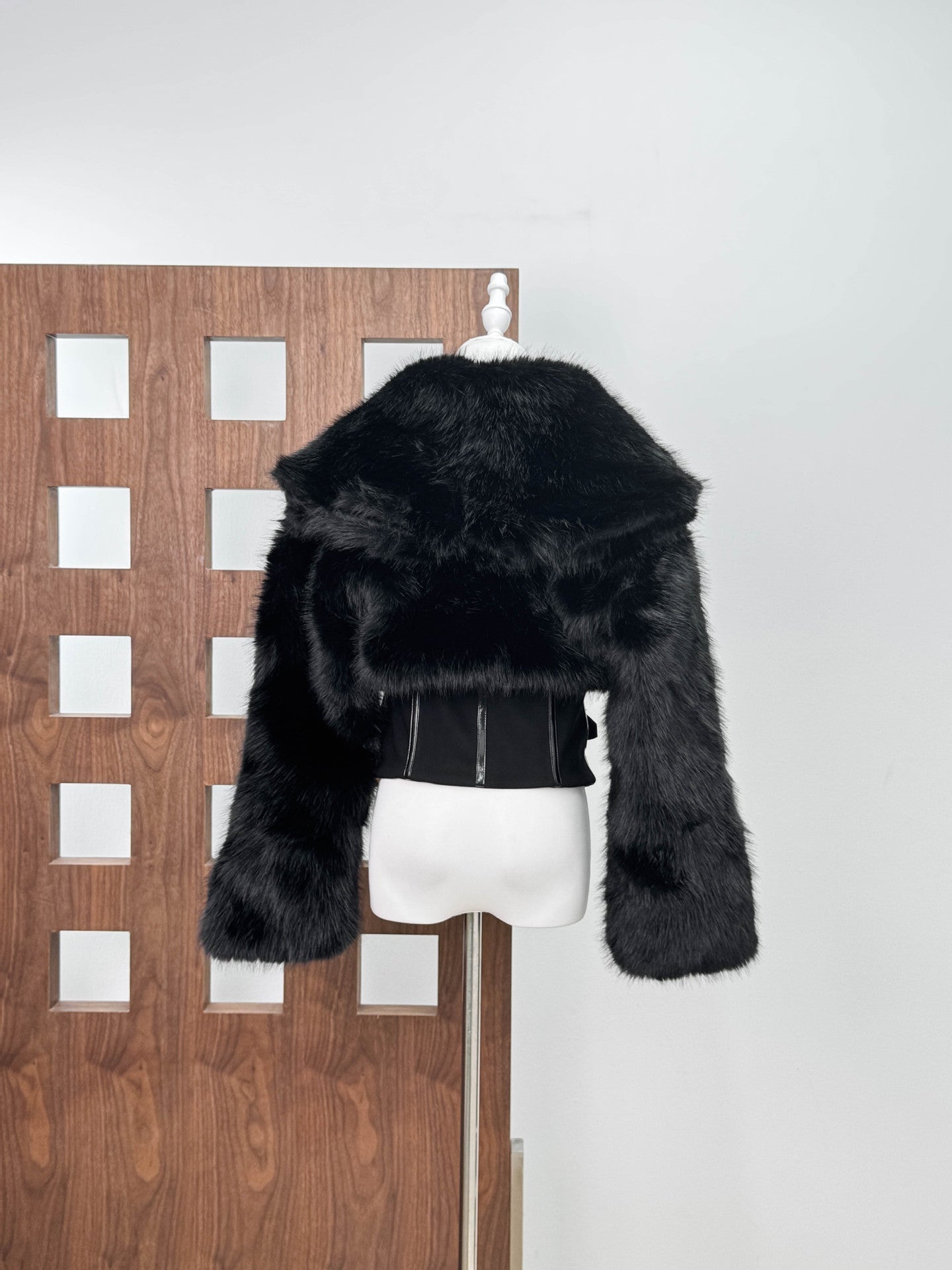 Joyce Faux Fur Corset Jacket in black