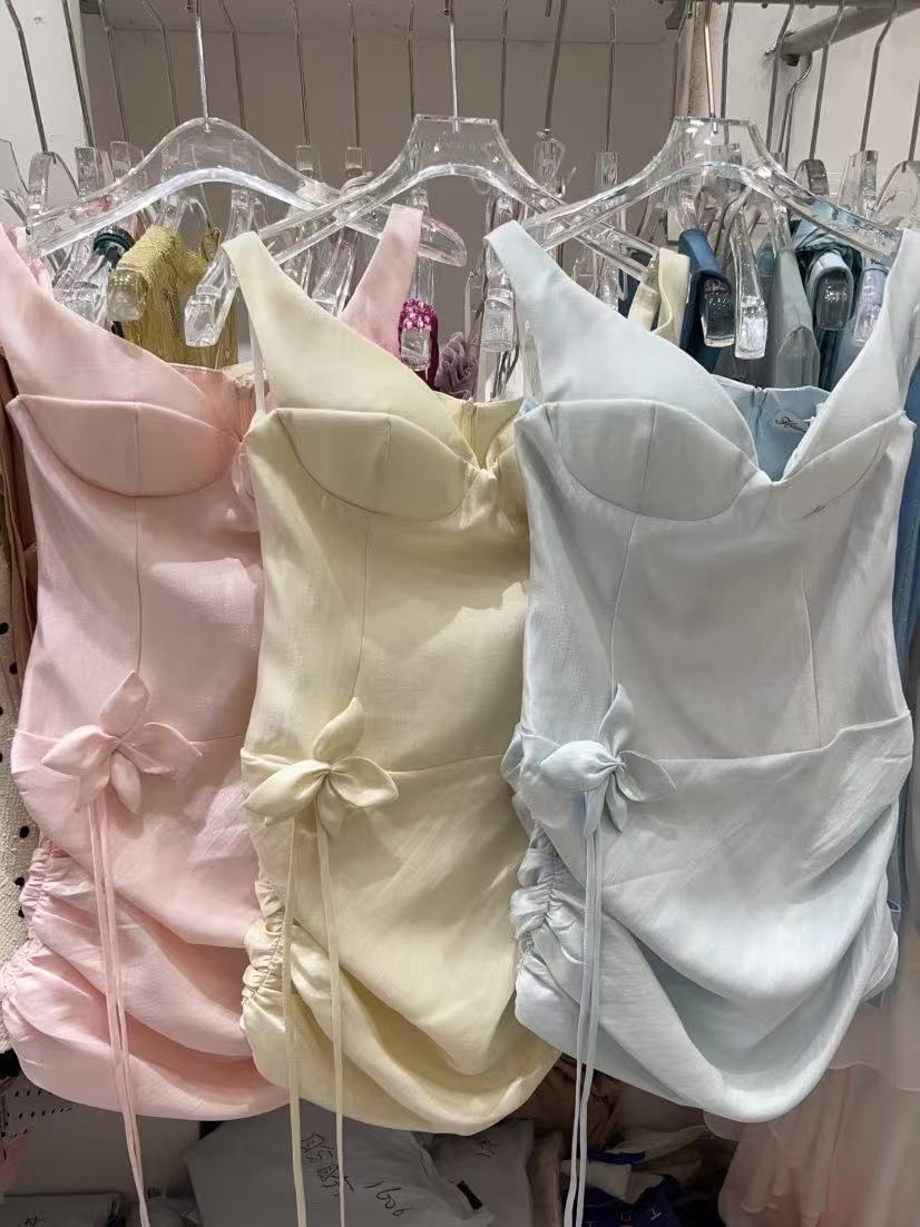 Pleated Flower Strapless Bodycon Mini Dress In Pink