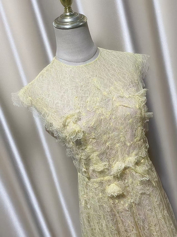 yedda yellow Lace Flower embellished maxi Dress