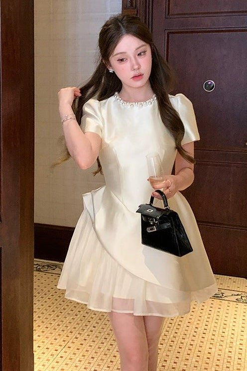 aaliyah Pearl-Trim Satin Mini Dress - Ivory