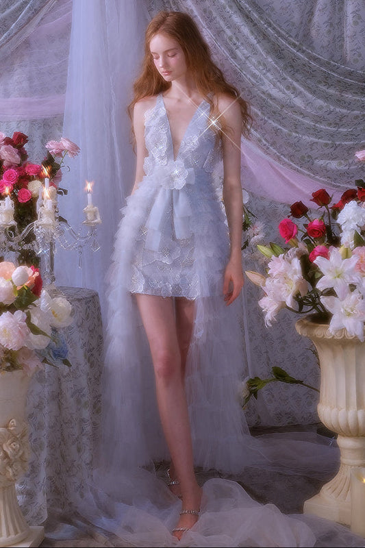 Ellalabel Sylvia Light Blue Sleeveless Chiffon Banquet Dress in Blue - Crafted from Flowy Chiffon - Designed for Elegant Occasions.