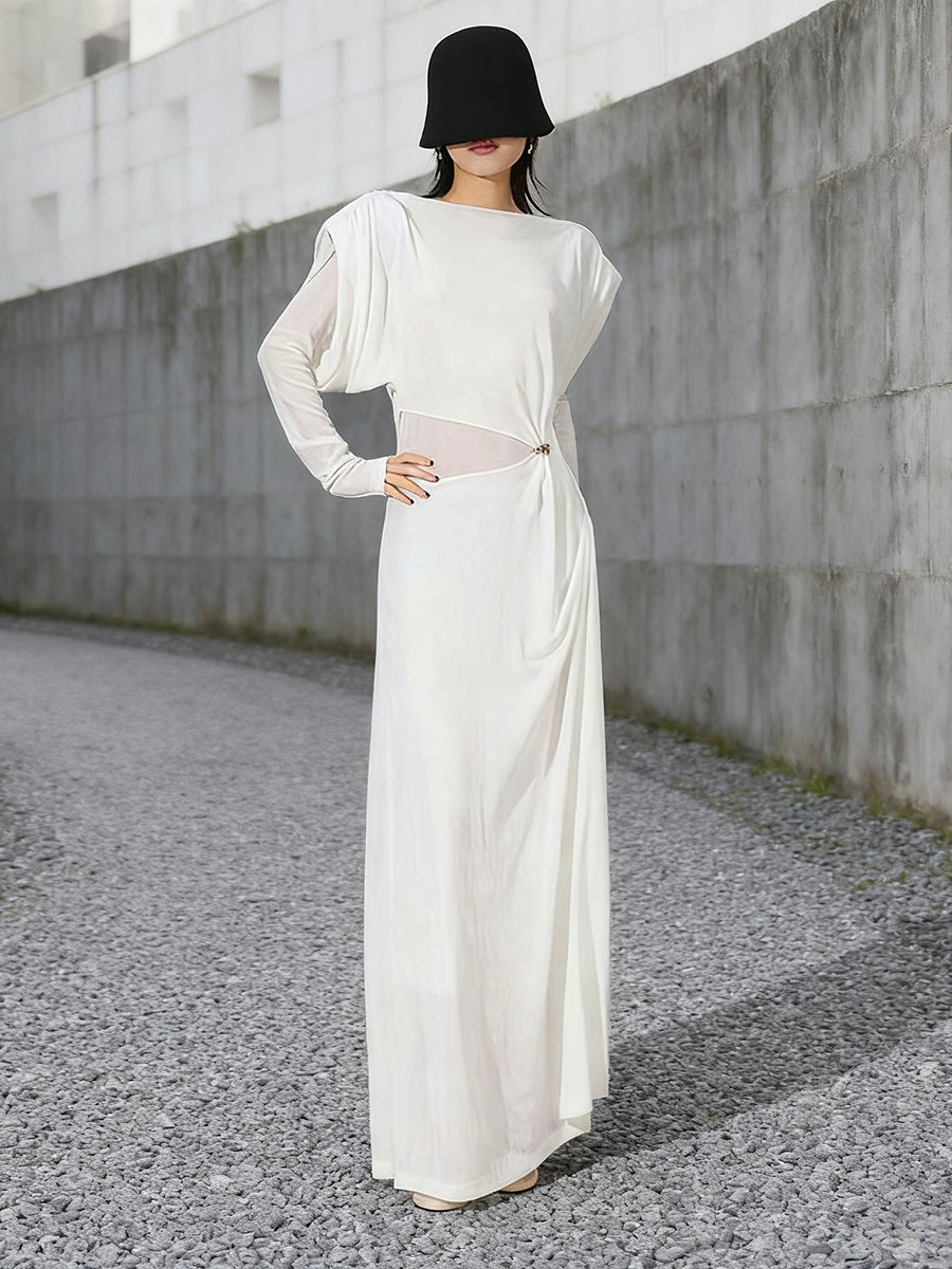 beryl pleated Knitted Fabric Maxi Dress in white