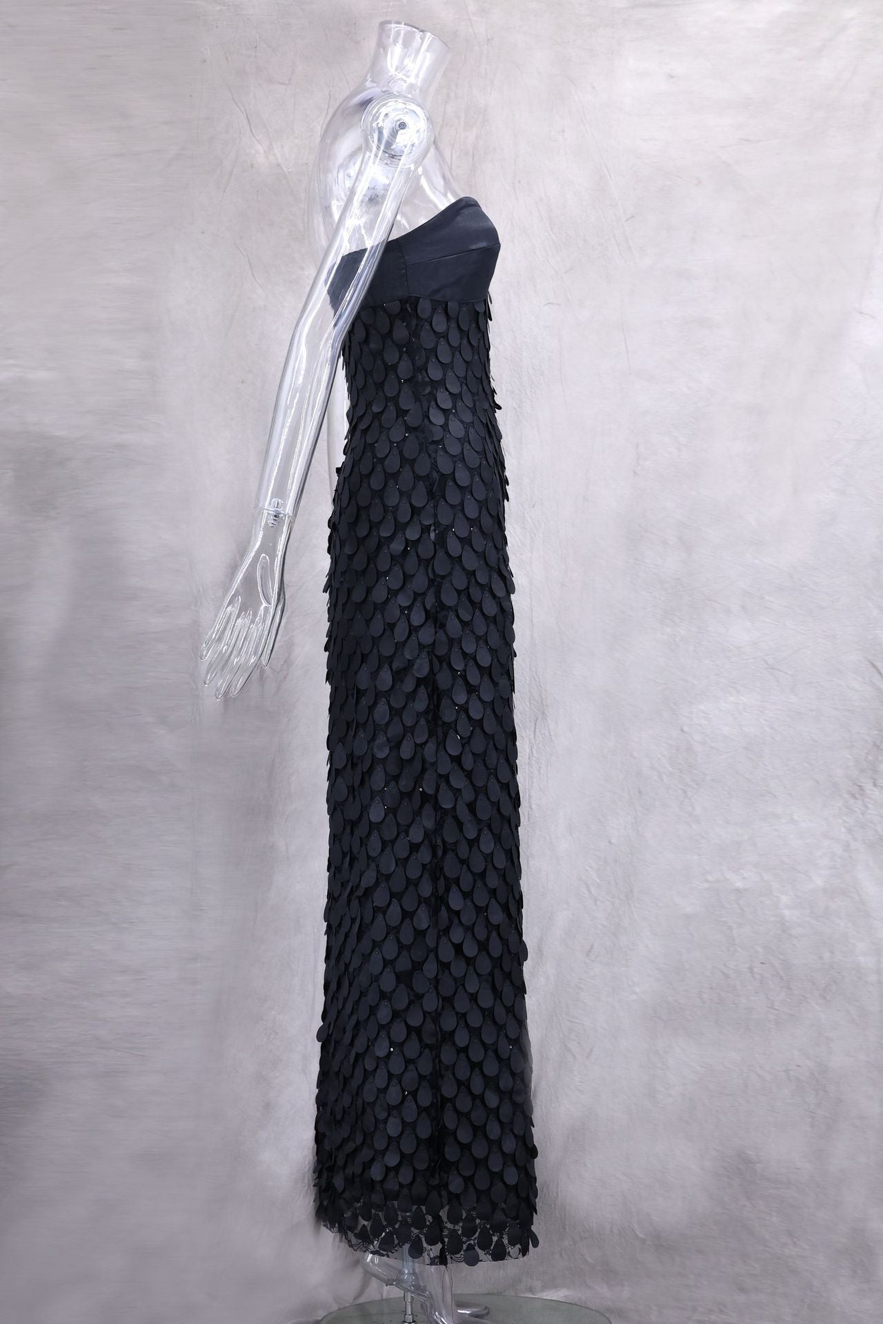 gloria Lace sequin backless maxi dress in black