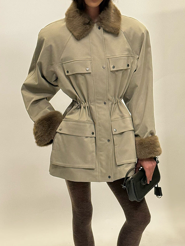 nelly Khaki Balmoral Jacket With Faux Fur Trim