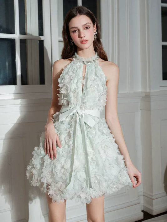 Ellalabel Kelley Pastel Green Ribbon Floral wedding guest bridal Dress in Green - Crafted from High-quality Fabrication- Perfect for Garden Parties and Resort Wear.