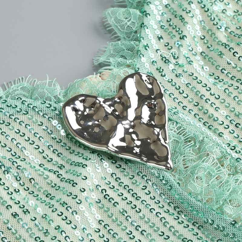 griselda high slit pleated sequin maxi dress in green