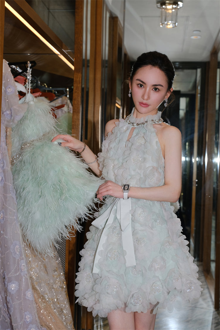 Kelley Pastel Green Ribbon Floral wedding guest bridal Dress