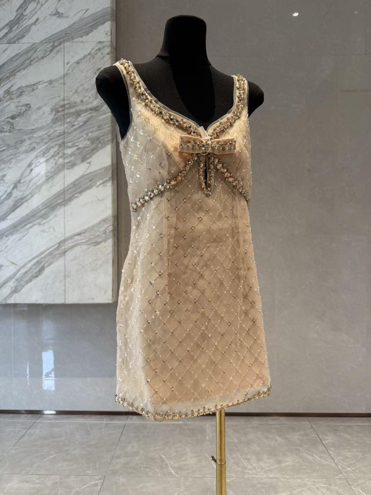 Joyce Embellished Rhinestone Sequin Mini Dress in yellow