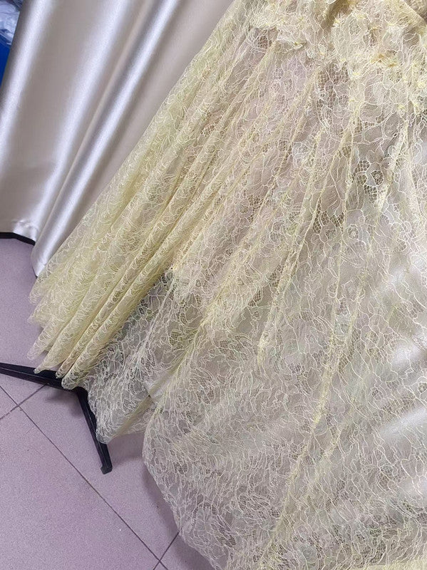 yedda yellow Lace Flower embellished maxi Dress