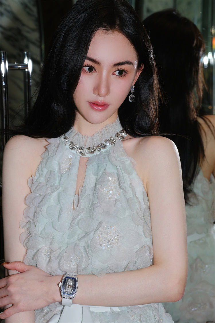 Kelley Pastel Green Ribbon Floral wedding guest bridal Dress