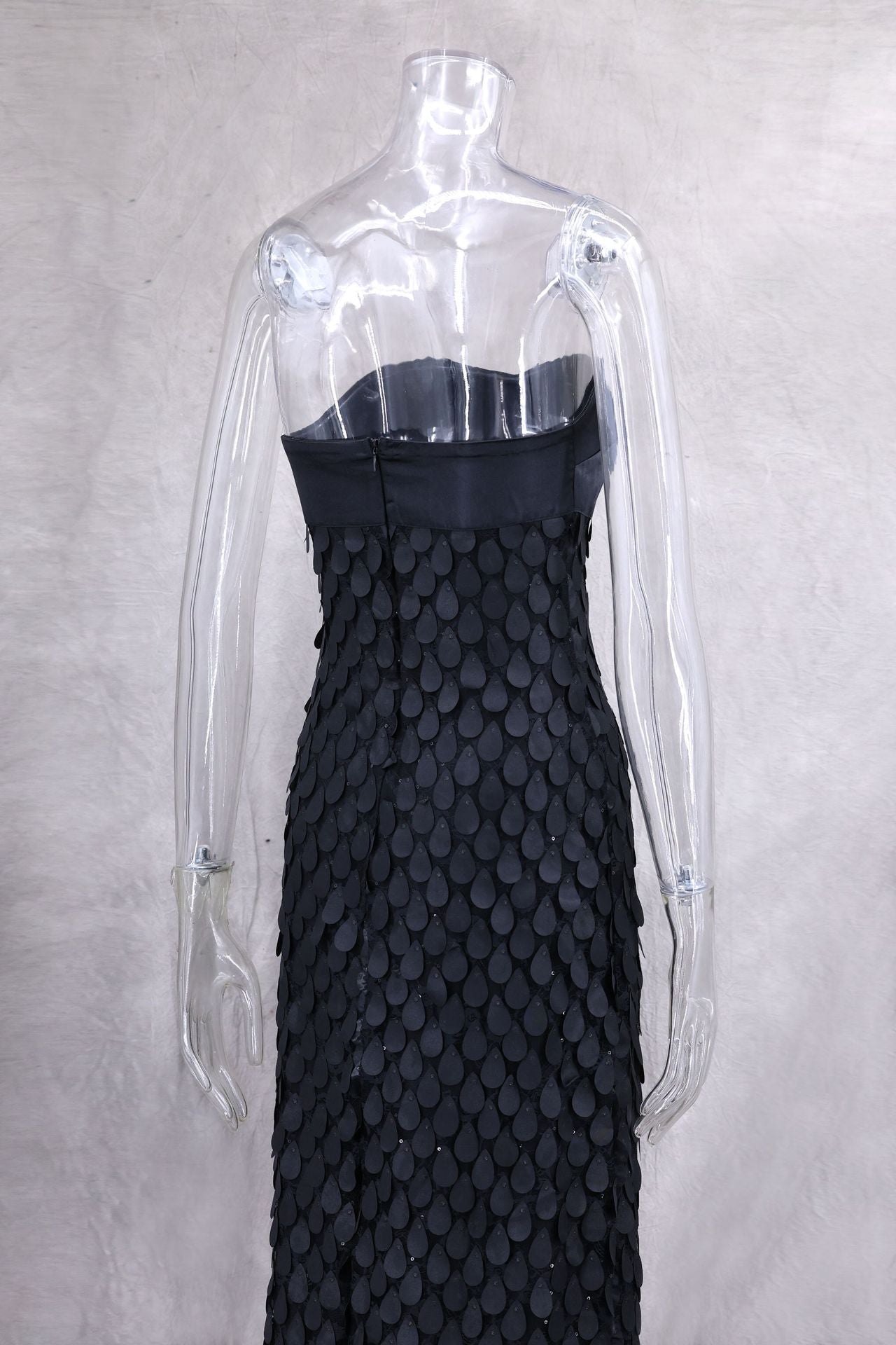 gloria Lace sequin backless maxi dress in black