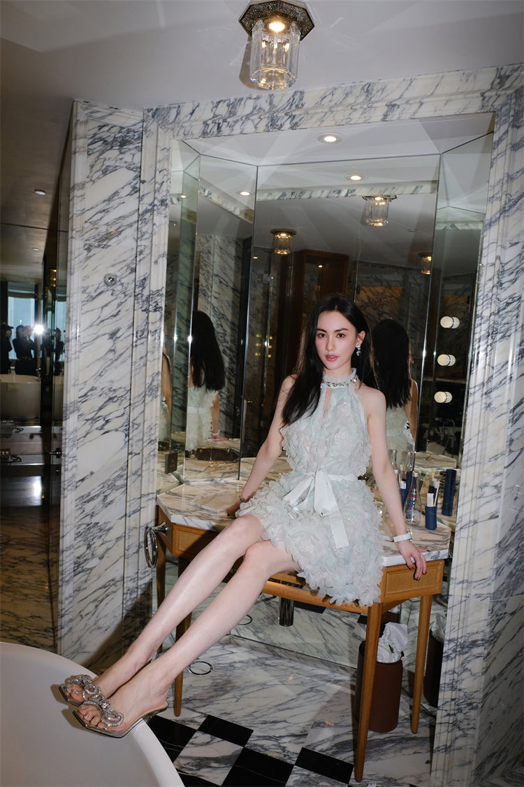 Kelley Pastel Green Ribbon Floral wedding guest bridal Dress