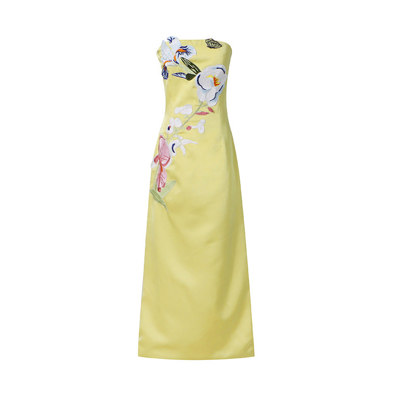 kimberley yellow Appliqué Floral Bustier Maxi Dress