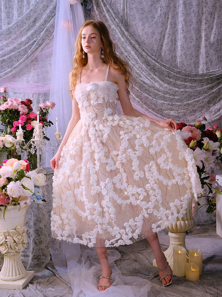 Aubrey White/Beige Sleeveless  Flower Dress