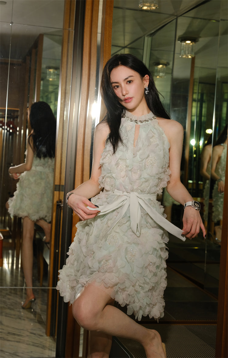 Kelley Pastel Green Ribbon Floral wedding guest bridal Dress