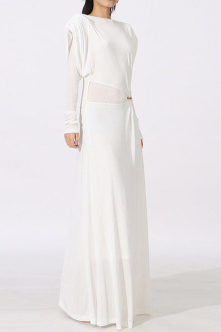 beryl pleated Knitted Fabric Maxi Dress in white