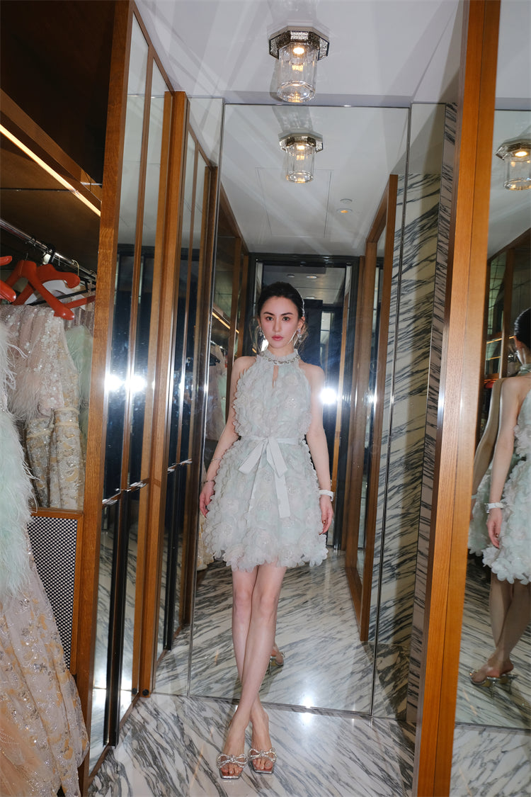 Kelley Pastel Green Ribbon Floral wedding guest bridal Dress