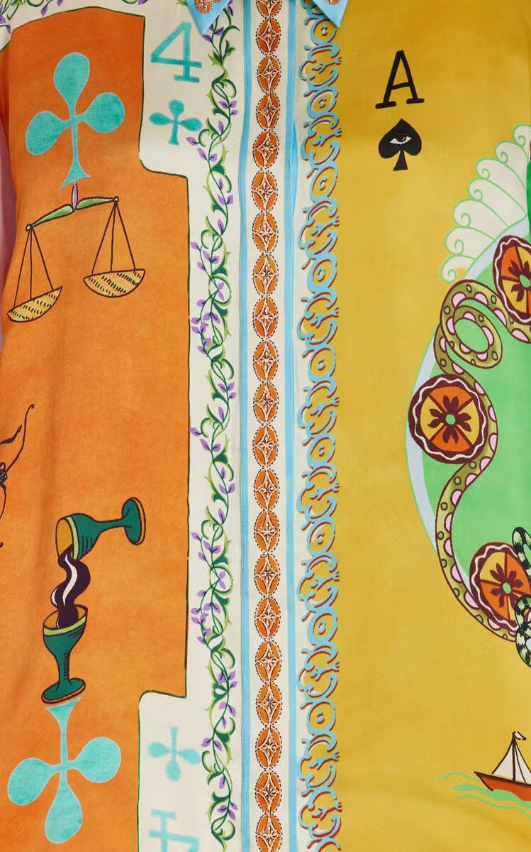 lorraine Patterned Silk Shorts shirt set