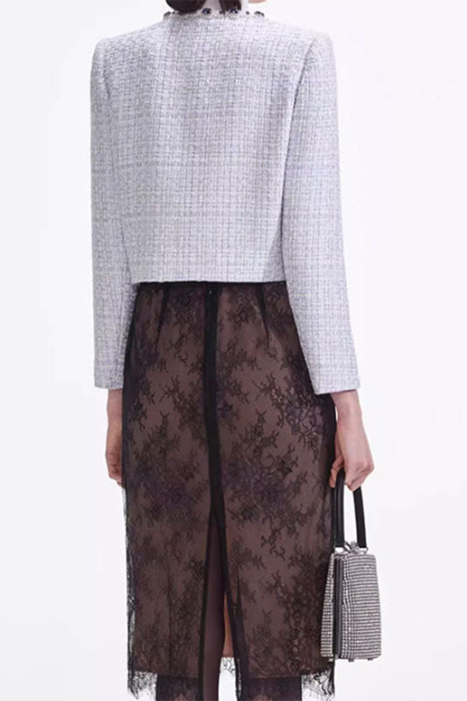 christine pale blue beaded Embellished Tweed Jacket