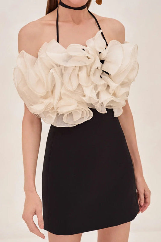 dolores Ruffle backless Mini Dress in black