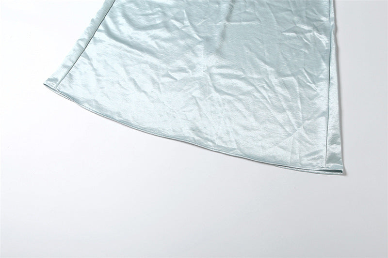 sabrina blue Rhinestone embellished Satin Maxi Dress