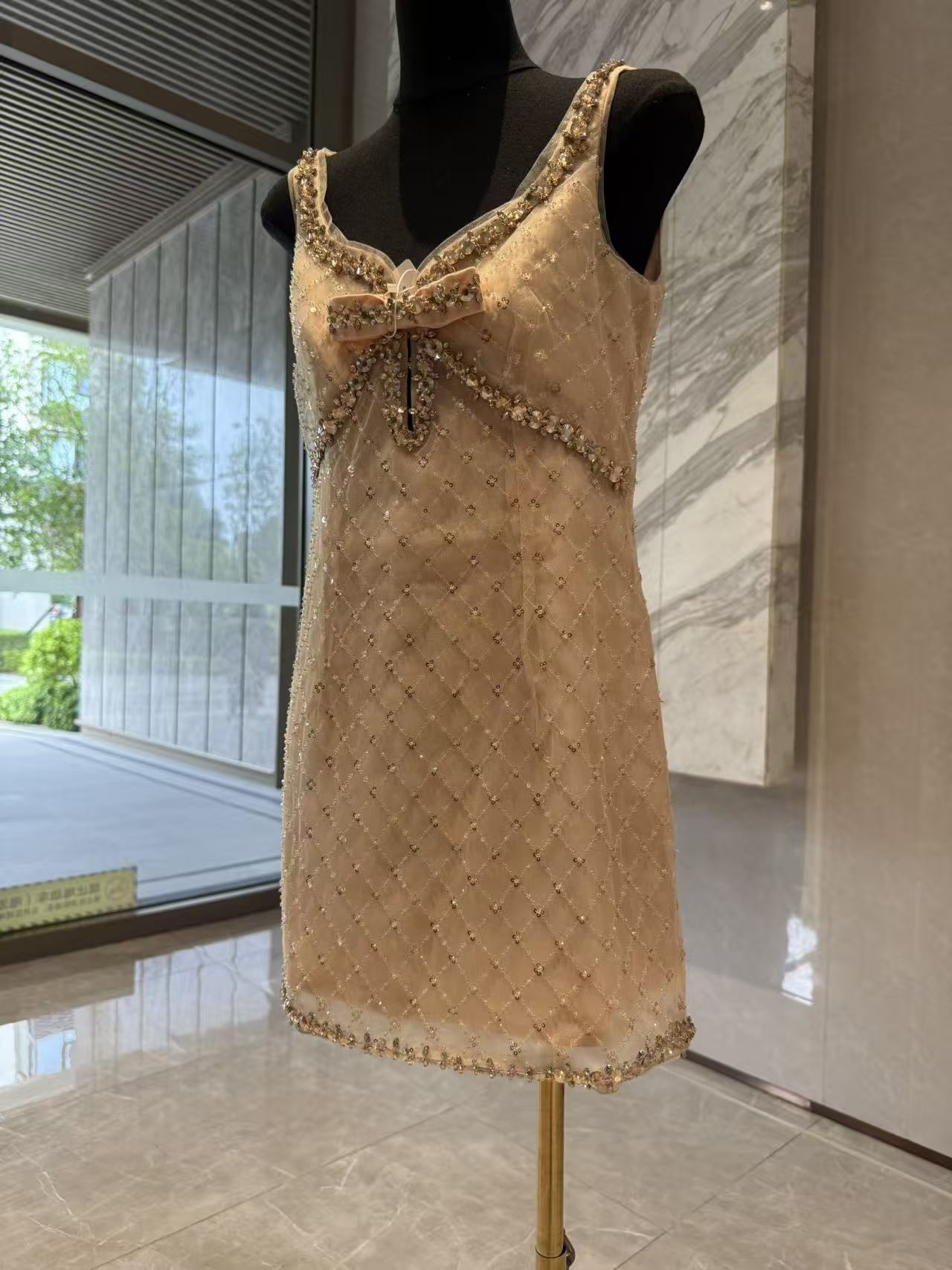 Joyce Embellished Rhinestone Sequin Mini Dress in yellow