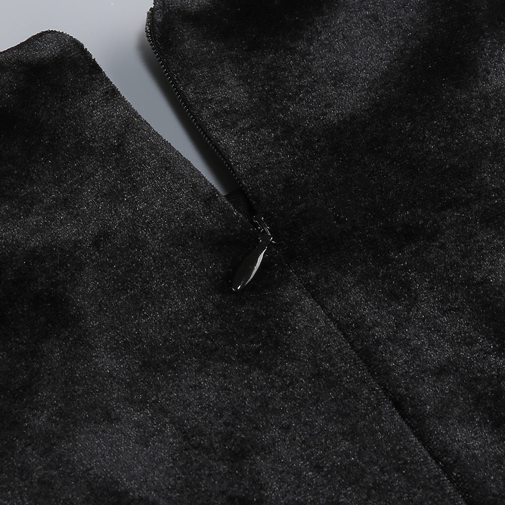 Cameron Bow Cascade Velvet Maxi Dress in black