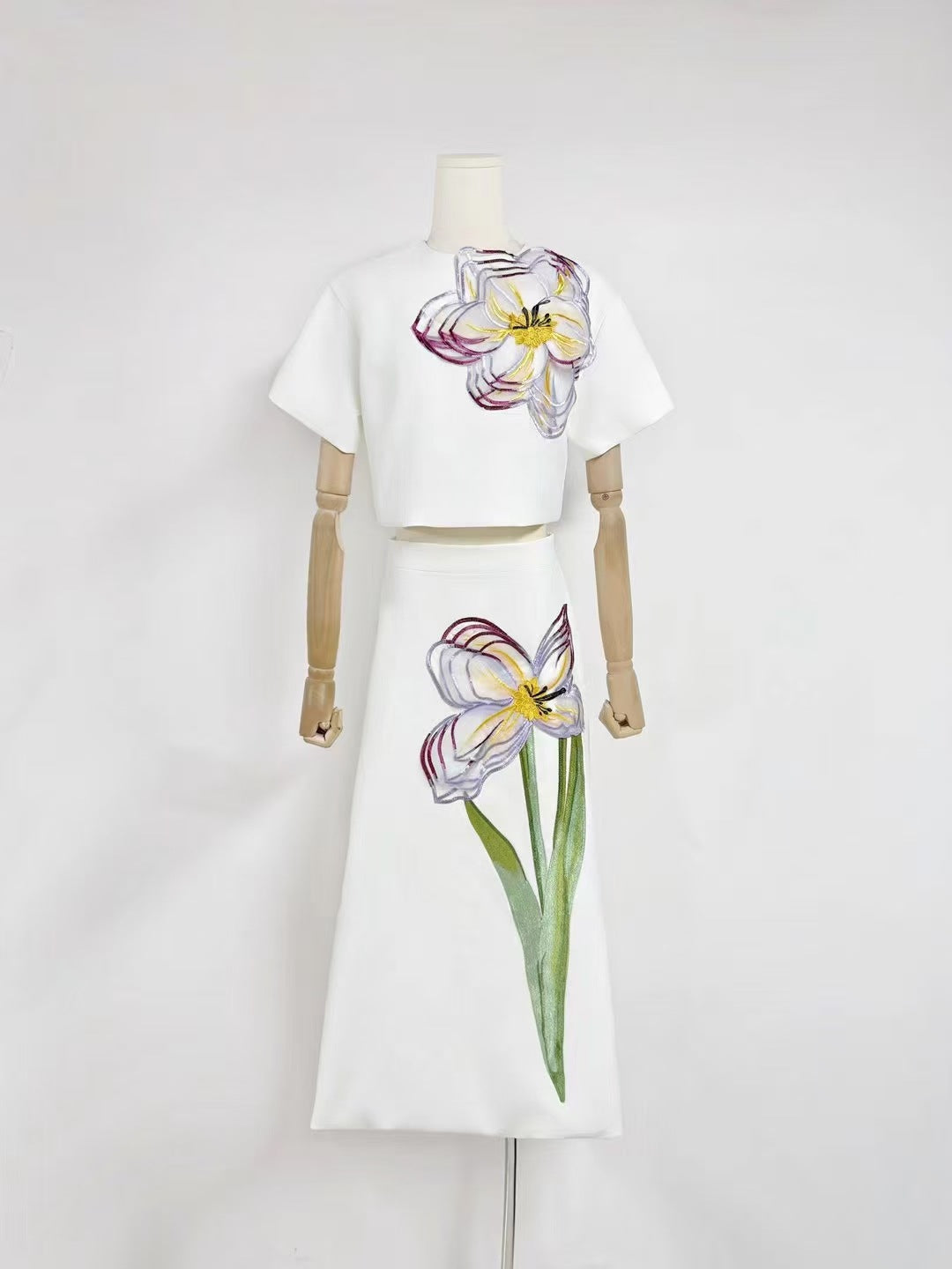 beatrice White Floral Embroidered midi dress Matching Set