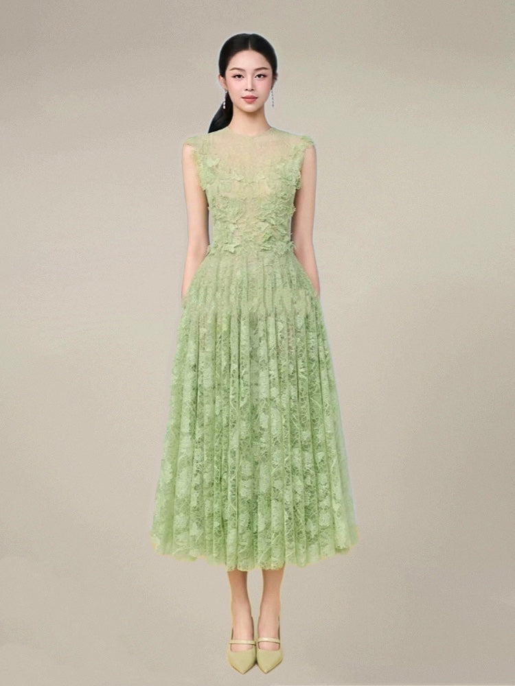 yedda green Lace Flower embellished maxi Dress