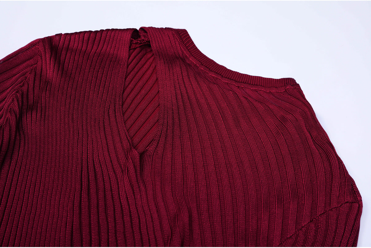 murray Cutout Ribbed Knit Midi Dress - Wine